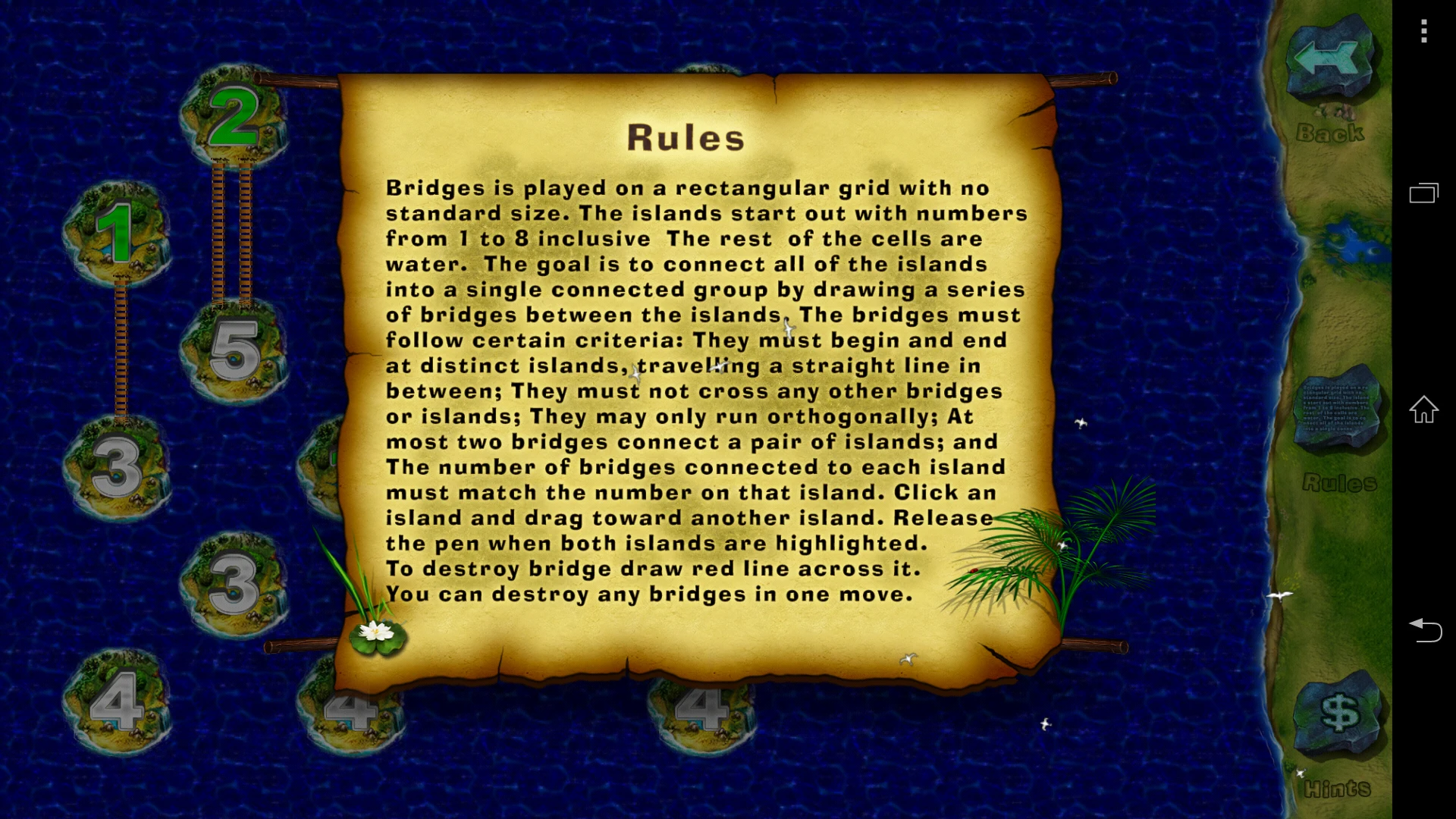 Bridges: Hashiwokakero puzzle screenshot